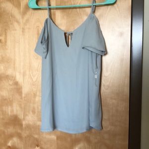 Pale blue off the shoulder tank